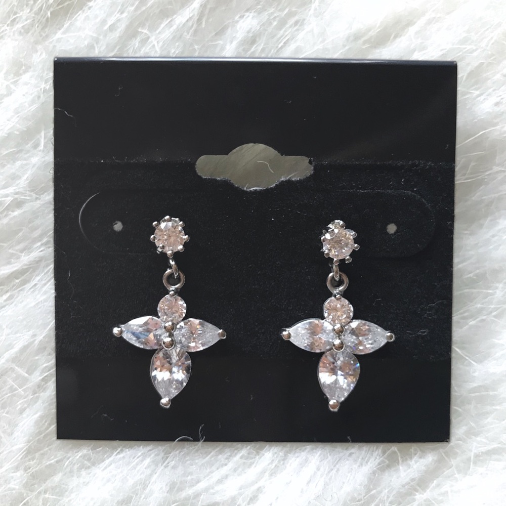 Small CZ Cross drop earrings - Picture 2 of 3